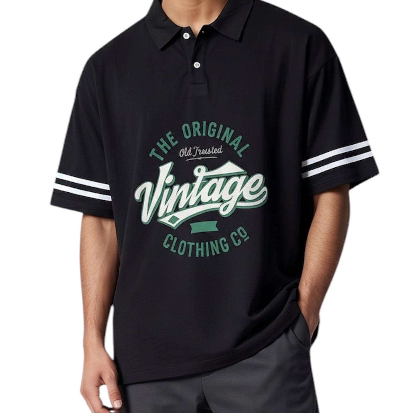 Graphic Oversized -Black Polo Shirt