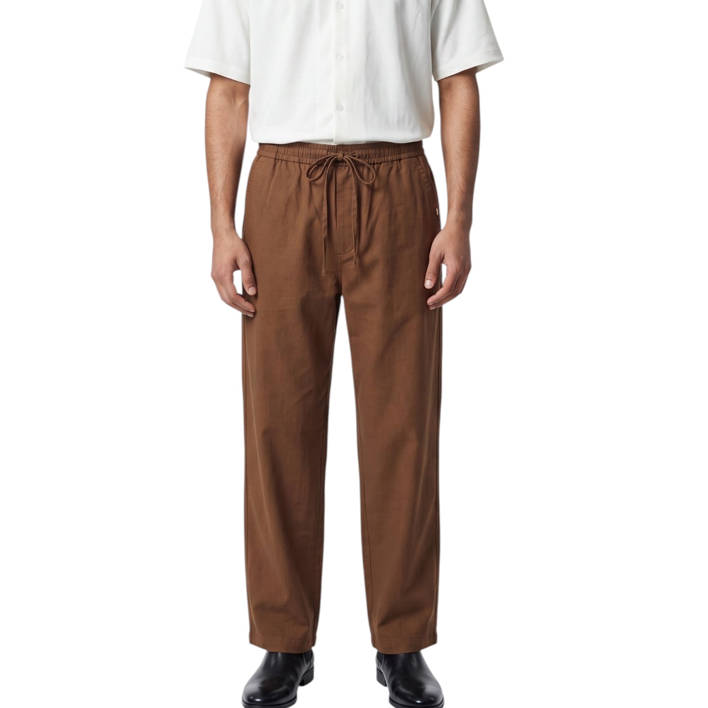 Tobacco Linen Cotton Blend -Straight Leg Pant