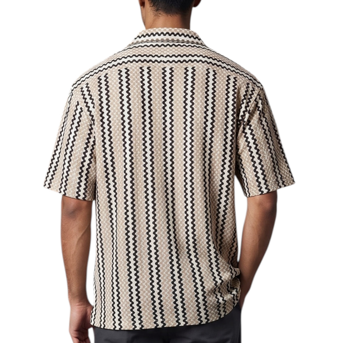 Checkerboard Textured Knit Button-down Shirt