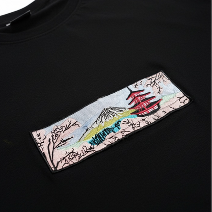 Embroidered Japanese Blossom Black t-shirt