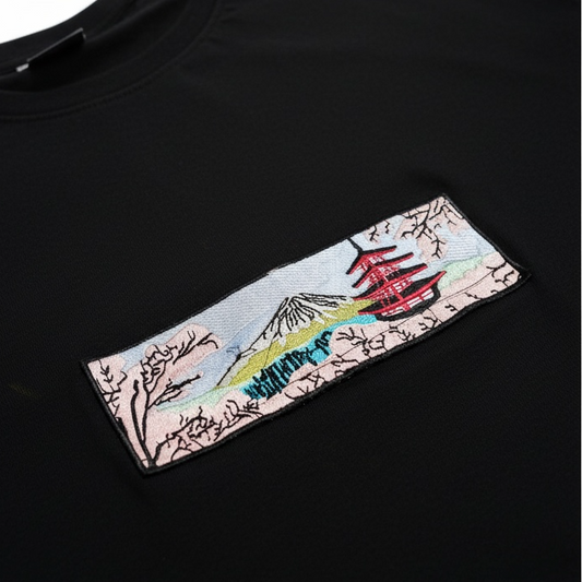 Embroidered Japanese Blossom Black t-shirt