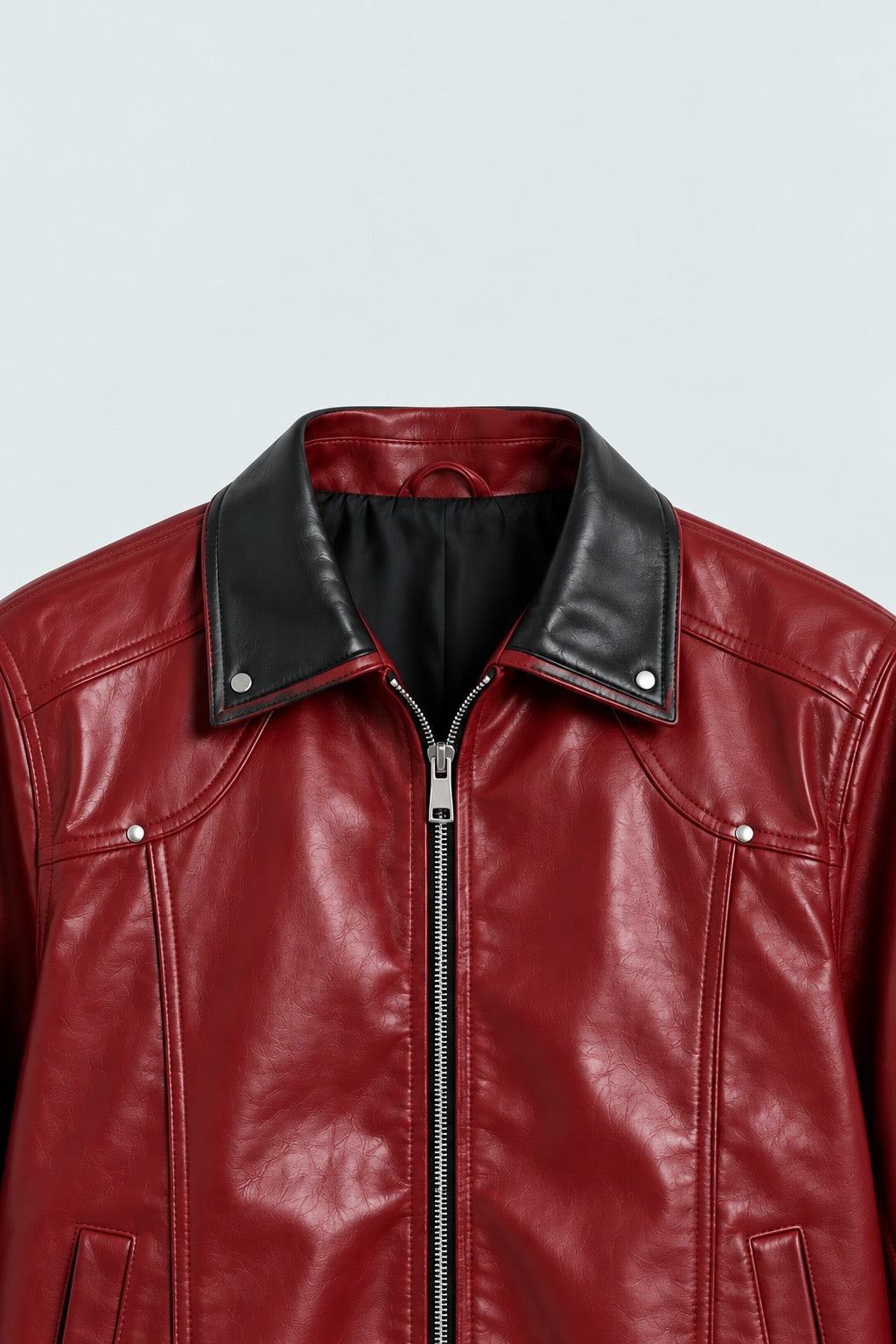 Burgundy Snap-Down Collar Faux Leather Jacket