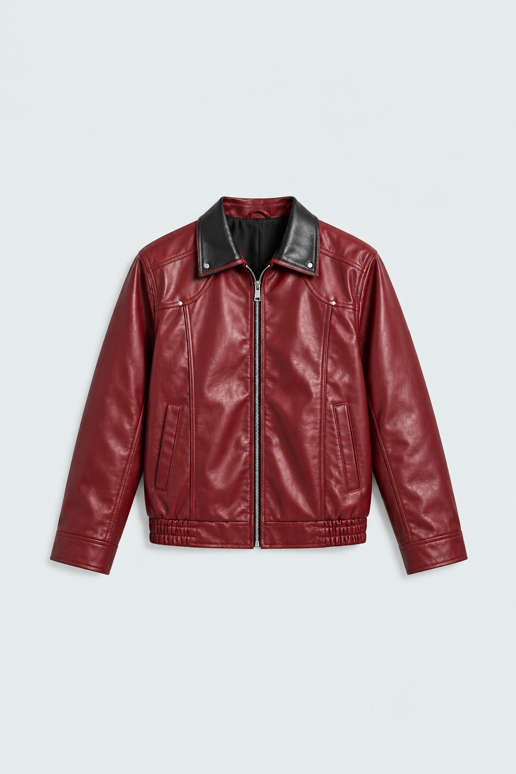Burgundy Snap-Down Collar Faux Leather Jacket
