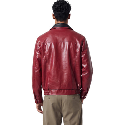 Burgundy Snap-Down Collar Faux Leather Jacket