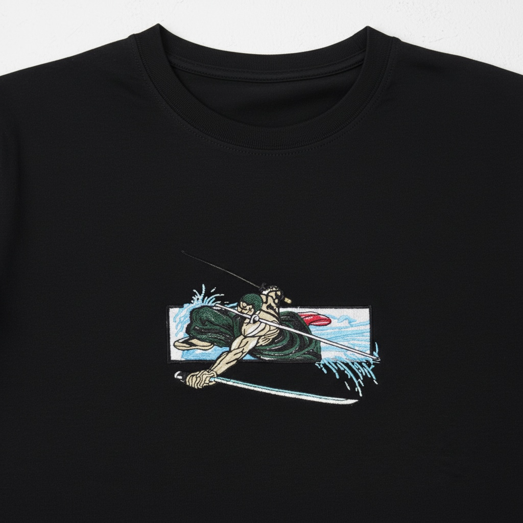 Embroidered Zoro Anime Black t-shirt