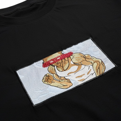Embroidered Baki Anime Black t-shirt
