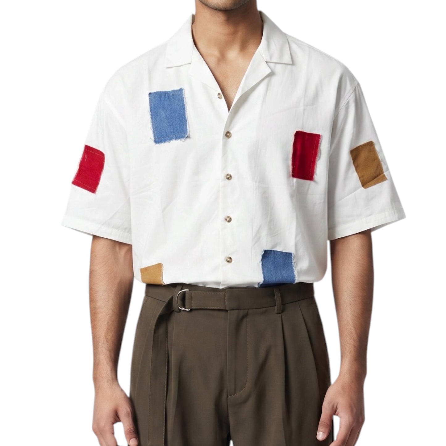 Cuban Collar Patchwork Shirt
