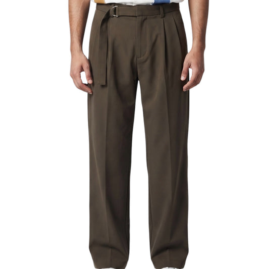 Belted Wide-Leg Pants- Forest Brown