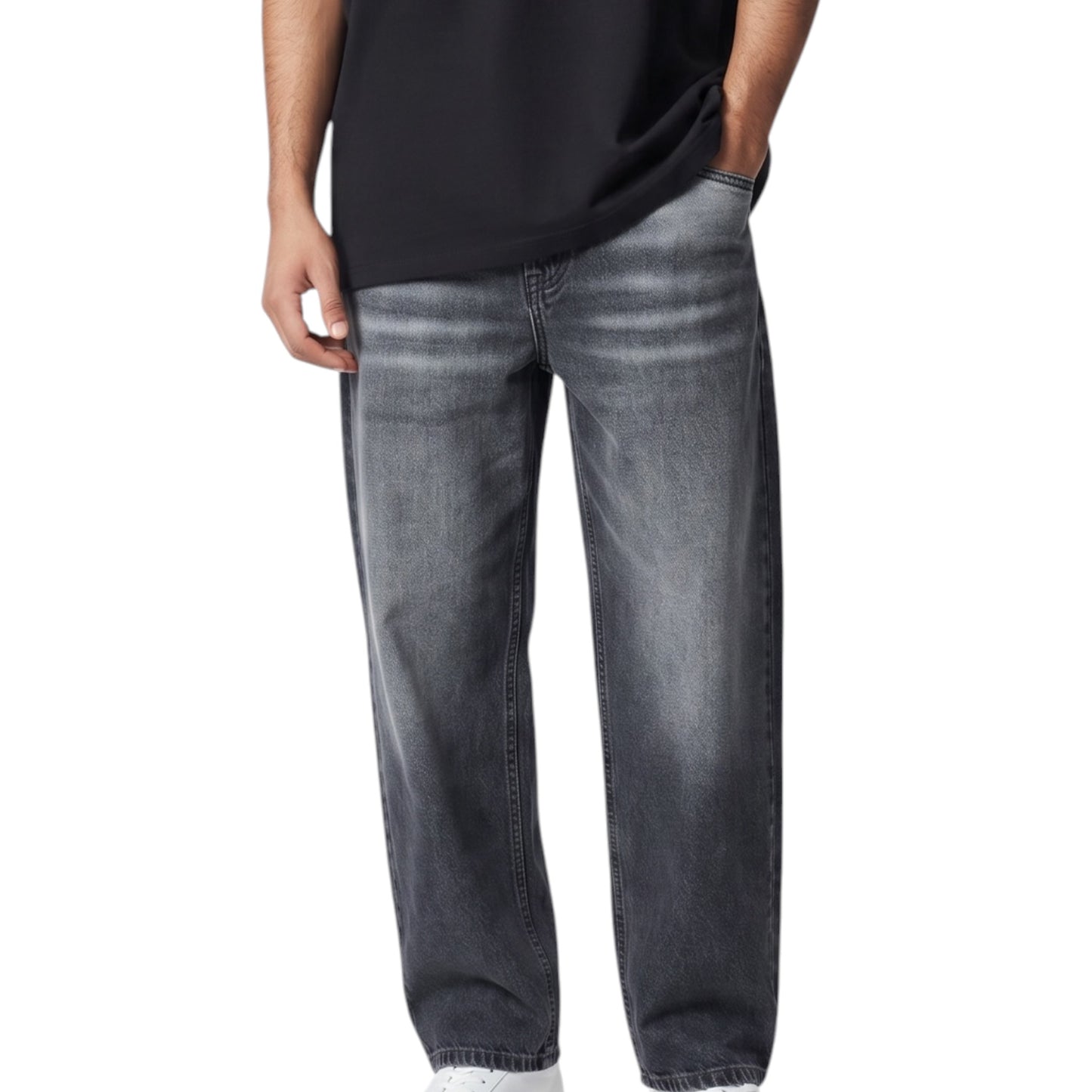 Grey Vintage Wash Wide-Leg Denim