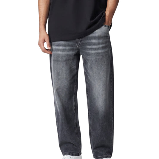 Grey Vintage Wash Wide-Leg Denim