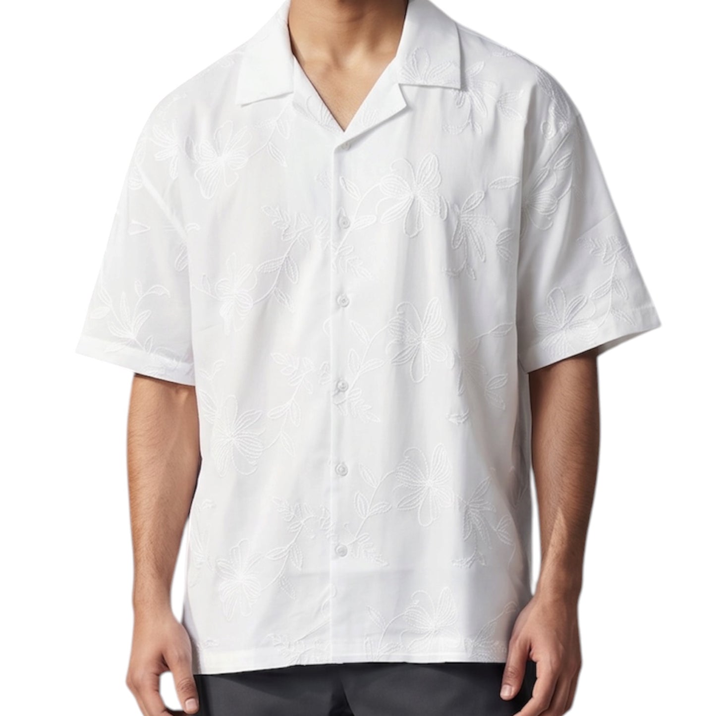 Tonal Embroidered -Cuban Collar Shirt