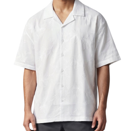 Tonal Embroidered -Cuban Collar Shirt