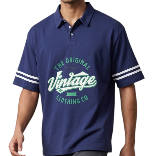 Graphic Oversized-Blue Polo Shirt