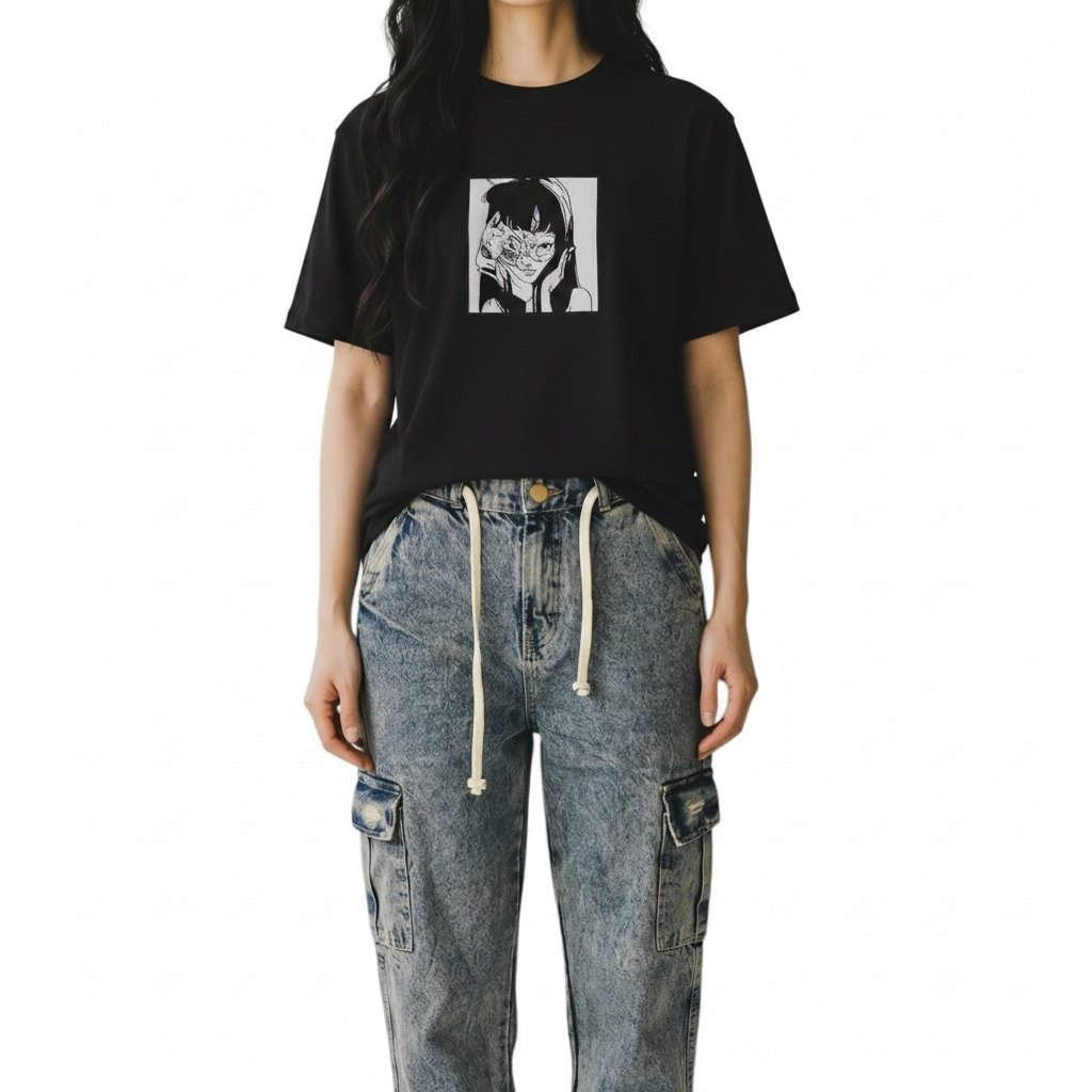 Embroidered Junji Ito Maniac Anime Black t-shirt