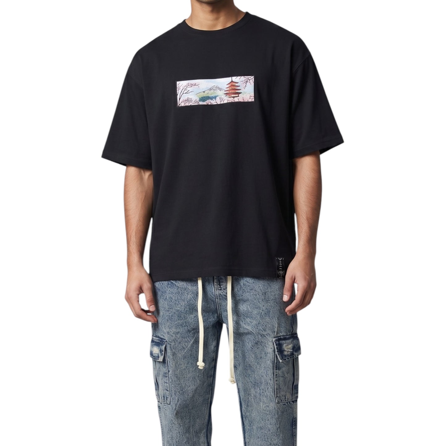 Embroidered Japanese Blossom Black t-shirt