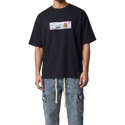 Embroidered Japanese Blossom Black t-shirt