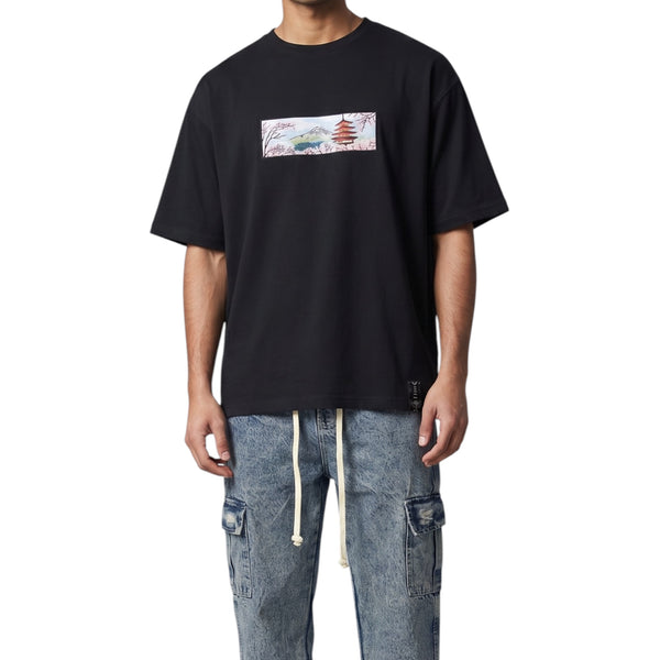 Embroidered Japanese Blossom Black t-shirt