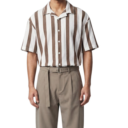 Striped Cuban Collar -Shirt