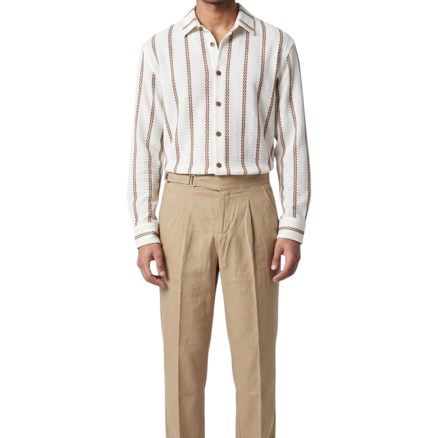 White Long-Sleeve Textured Knit Button-Down