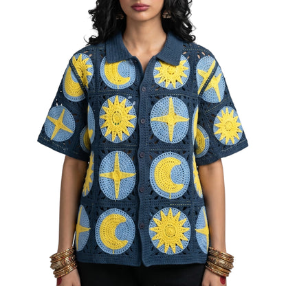 Astrological Crochet Button Down Shirt