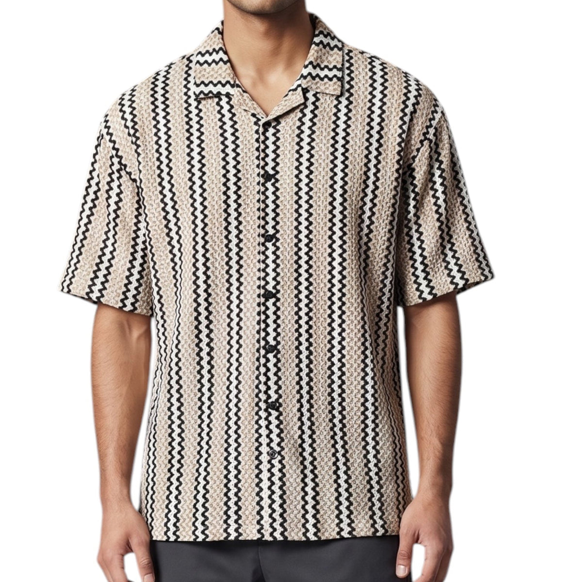 Checkerboard Textured Knit Button-down Shirt