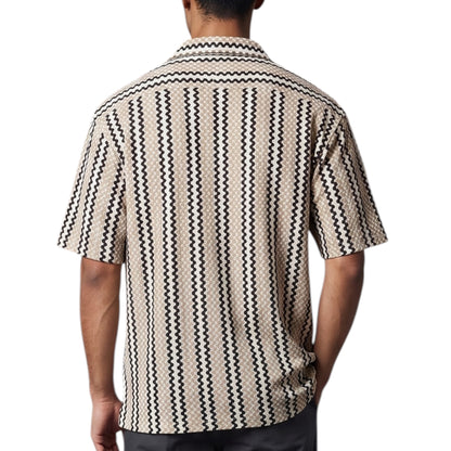 Checkerboard Textured Knit Button-down Shirt